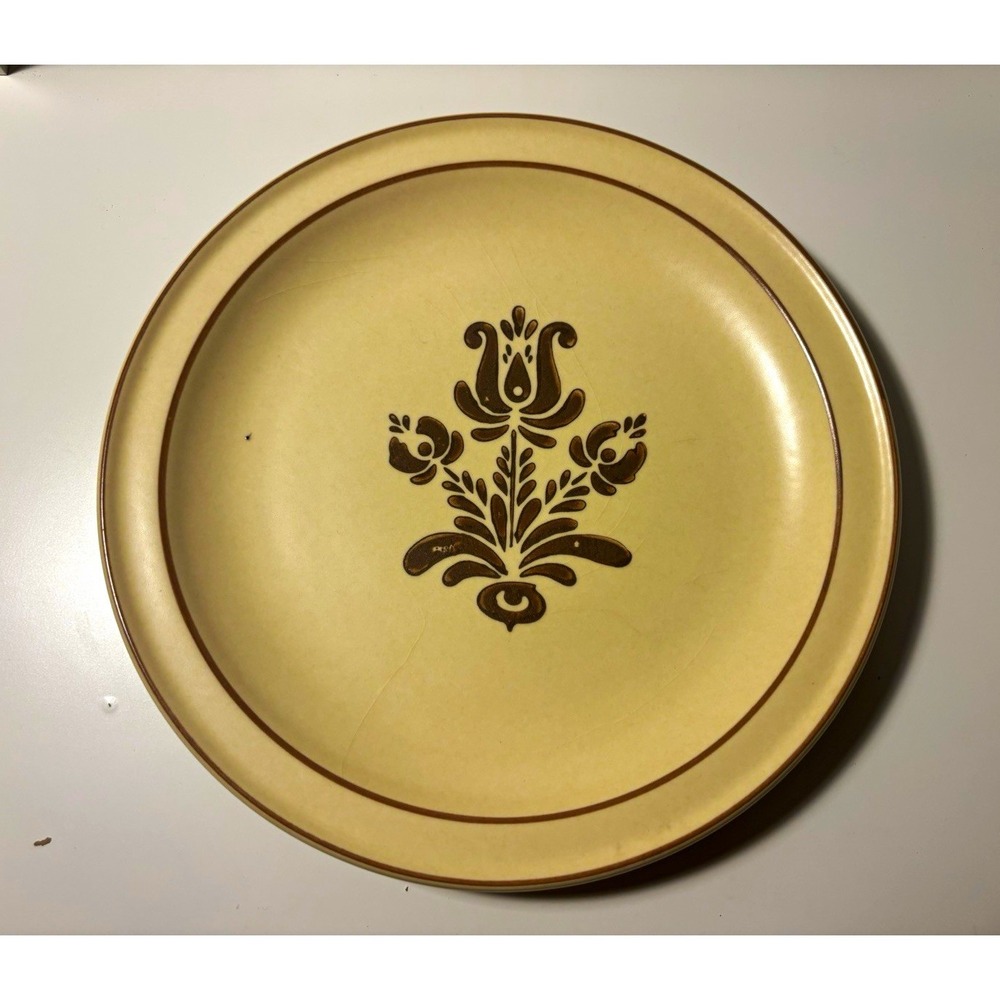 Pfaltzgraff Village Dinner Plate Vintage Round Floral Stoneware Beige Brown